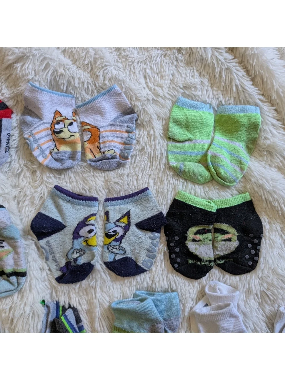Infant Toddler 18 Pairs Sock Lot Spiderman Bluey Baby Yoda Solid Patterned